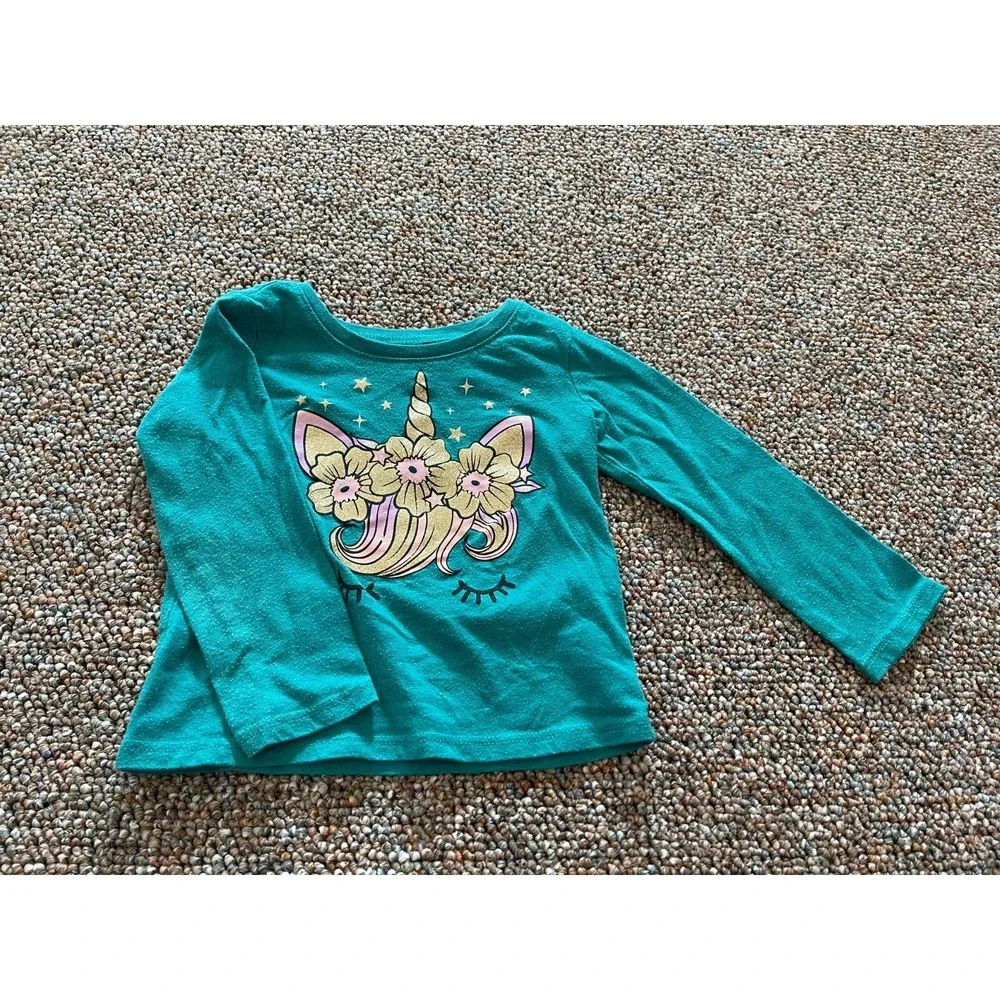 The Children's Place Girls Green Unicorn Long-Sleeved Top 18-24M